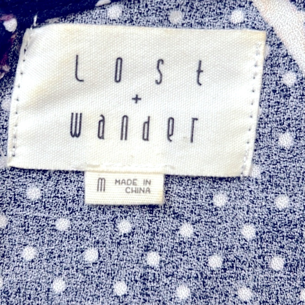 Lost + Wander Navy Blue Ruffle Front Floral Polka Dot Mini Dress Medium - Picture 5 of 12